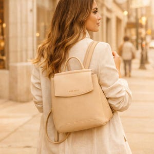 Beige Leather Backpack - Pixie Mood