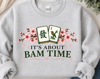 È circa l'ora di Bam png, Mahjong PNG SVG Design, Idee regalo Mahjong, Felpa con piastrella uccello fiori di ciliegio, Magliette sublimazione DTF Cricut