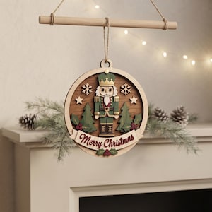 Christmas Nutcracker Door Hanger SVG, Round Merry Christmas Sign, Nutcracker Laser Cut File,Layered Holiday Decor for Glowforge Xtool Cricut