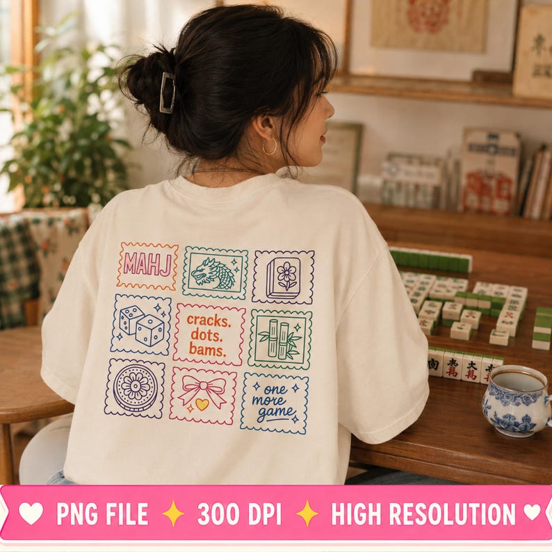 Design per maglietta Mahjong SVG PNG / Idee regalo Mahjong / Grafica Cracks Dots Bams Tile / Serata di giochi Download digitale Sublimazione DTF Cricut immagine 2