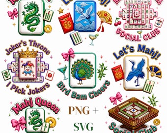 Set di Mahjong PNG SVG Bundle, tessere di mahjong, magliette di mahjong, tessere di mahjong, abbigliamento Coquette Pastel Tile Clipart, serata di giochi Sublimazione