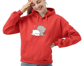 Sudadera con capucha estampada de gato rojo: Sudadera cómoda de estilo urbano para mujer.