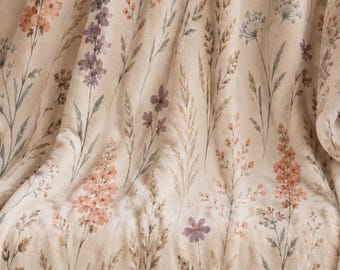 Wildflower Plush Velveteen Blanket, Cream Peach Sage Light Blue Throw