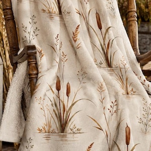 Couverture polaire sherpa Cattail, jeté rustique pour maison au bord du lac, couverture d'automne pour chalet de campagne