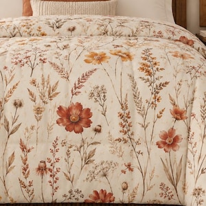 Autumn Wildflower Comforter, Fall Floral Bedding, Rustic Cabin Bedding, Lake House Bedroom Decor