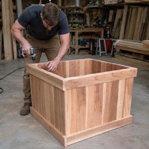 Large Cedar Wood Planter Box, Raised Garden Bed for Trees, Flowers, Herbs and Vegetables