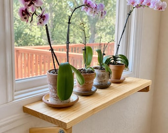 Wooden Window Perch Shelf for Plants Herbs and Flowers (No-Tool)
