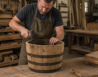 Vintage Style Whiskey Barrel Planter, Rustic Wooden Container for Garden and Patio Plants