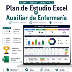 Excel Template for Nursing Assistant Exams | Study Planner | Official Syllabus | Practice Exams | Public Health | Spanish