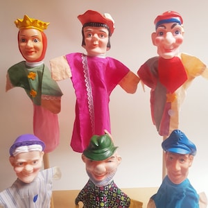 Vintage hand puppets 6x, pretend play puppets, 1960s toy
