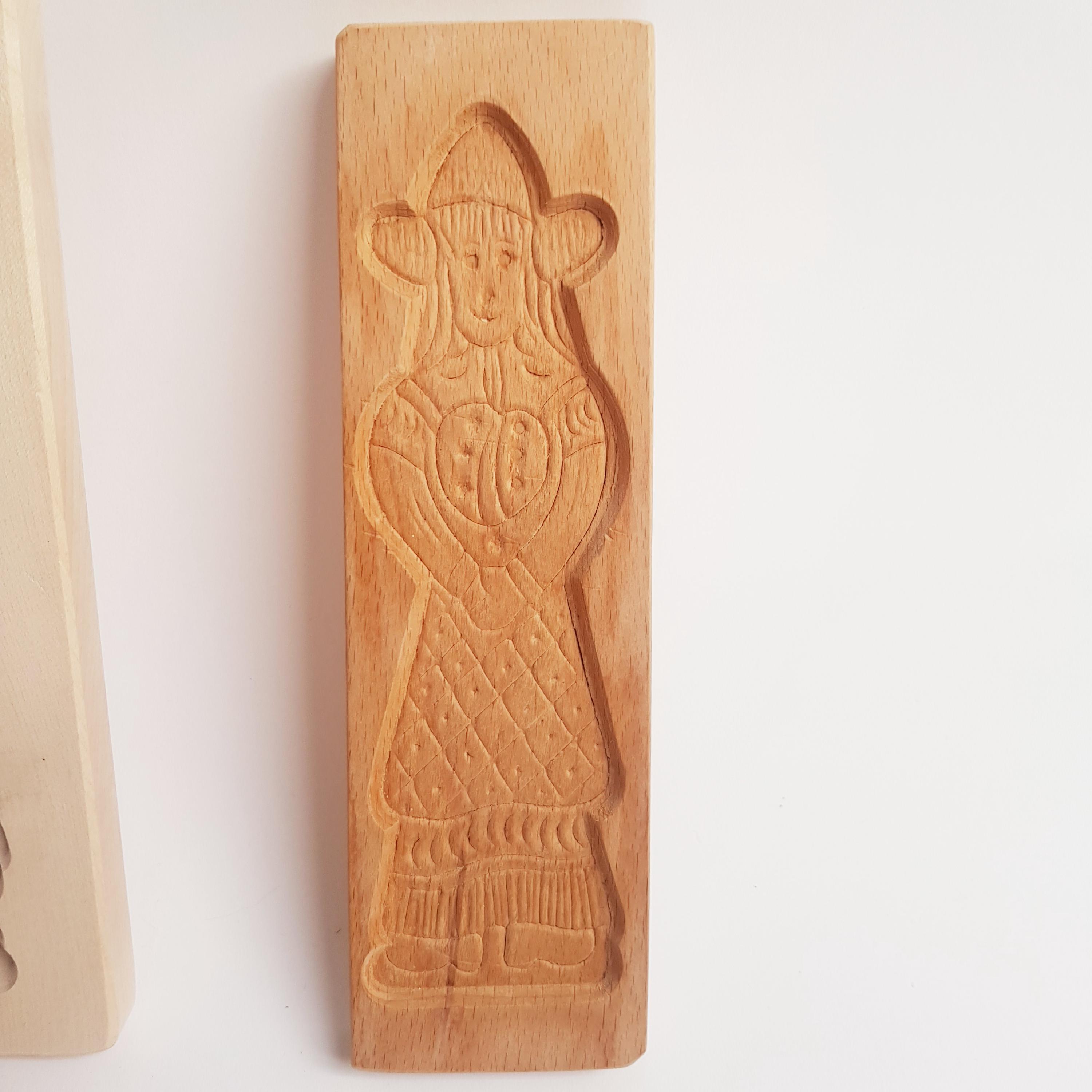 アンティーク手彫りオランダスペキュラース型: 木製クッキー型3個