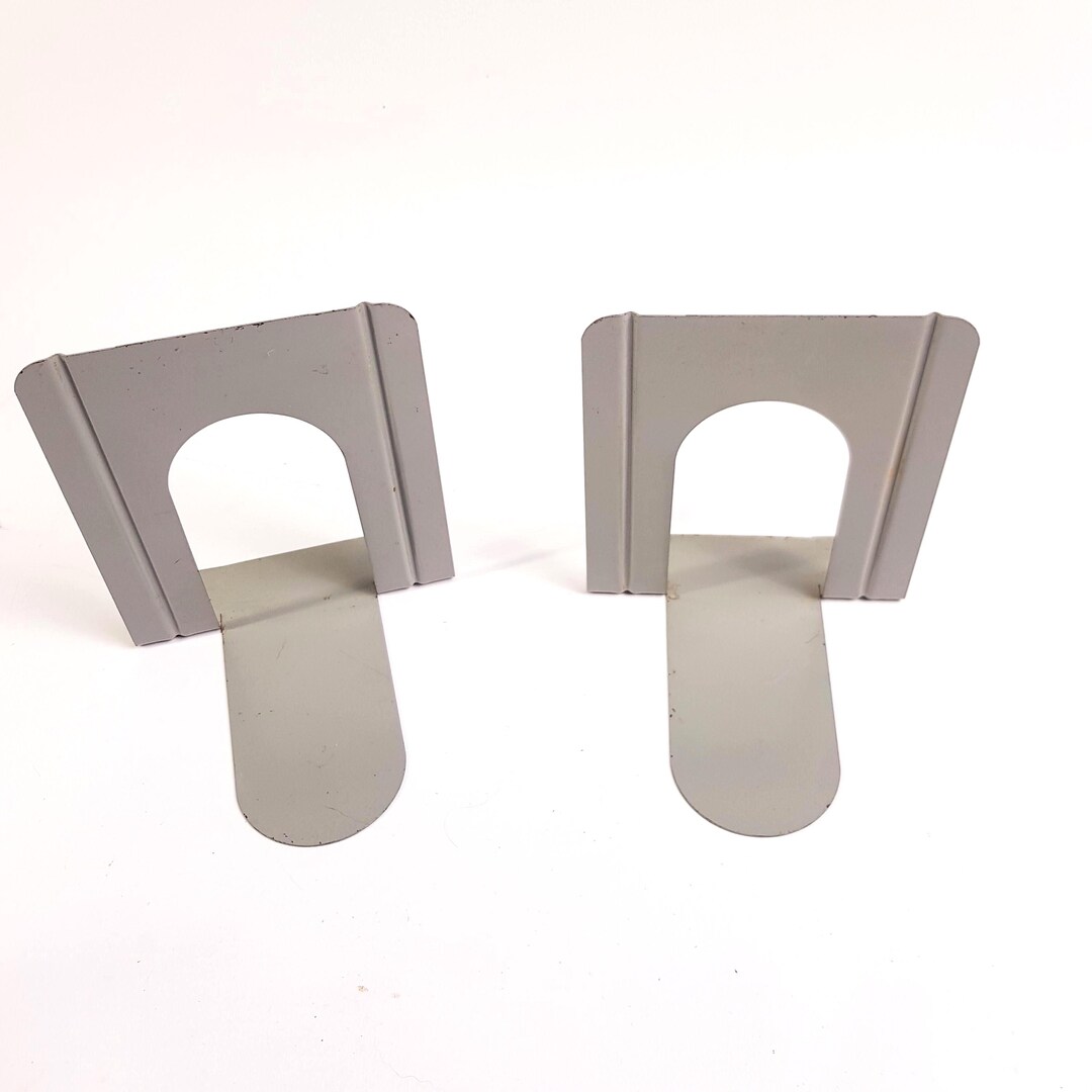 Set of 2 Vintage 1980s Metal Bookends – Retro Grey Book Holders ...