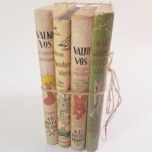May include: A stack of five vintage hardback books with illustrated covers, bound together with twine. The books are titled "Valko Vos" and "In Het Warme Vossenhol" and feature illustrations of foxes and nature scenes.
