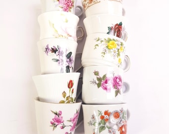Vintage Mismatched Floral Tea Cups - Set of 10 - Wedding Decor