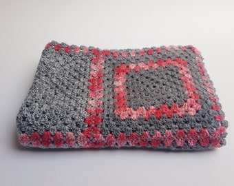 Crochet baby blanket, wool, handmade, grey, warm