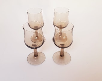 Vintage Arcoroc France Smoked Liqueur Glasses – Retro French Barware, Set of 4