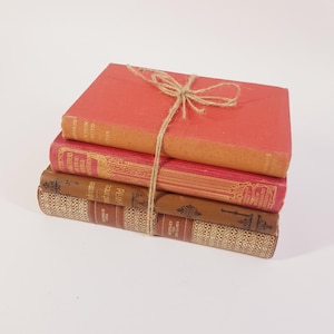 Lot of 4 red antique hardcover books, decorative