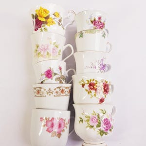 Vintage mismatched tea cups, floral cups, mismatched wedding , bridal shower