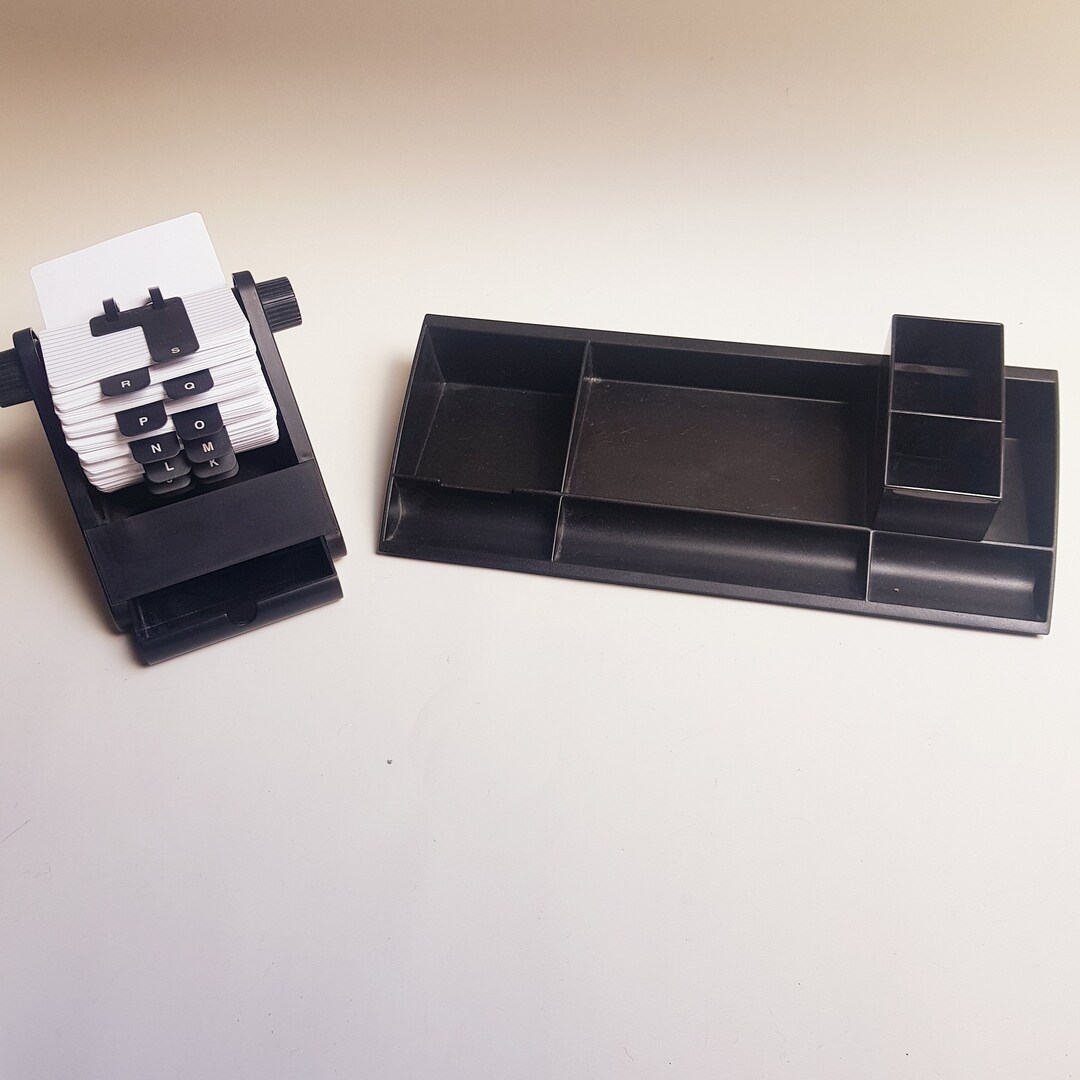 Vintage Office Desktop Organizer and Rotary Cardfile Holder, Black