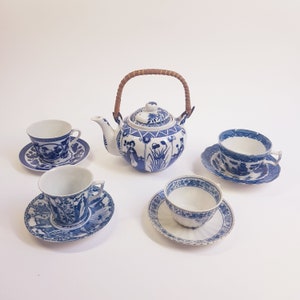 Mismatched tea set, blue china, vintage wedding, bridal shower, tea party
