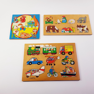 Vintage wooden puzzles 3 x, made in Holland, 1970s toy, simplex toys