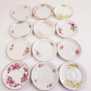 Vintage mismatched saucers 12,  cake plates, vintage wedding, bridal shower