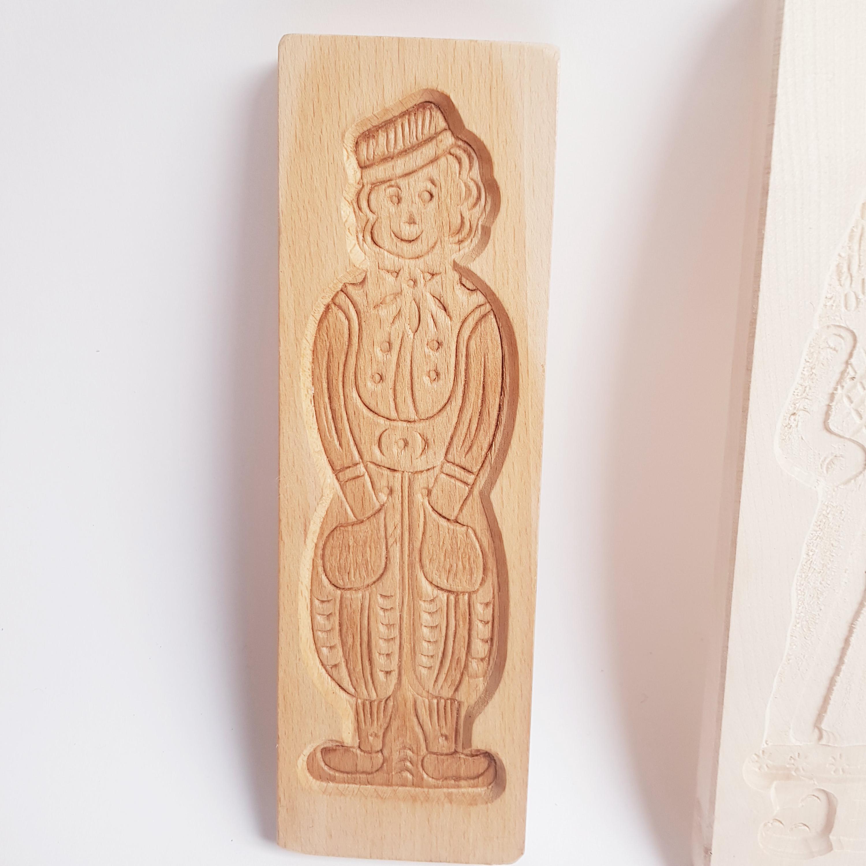 アンティーク手彫りオランダスペキュラース型: 木製クッキー型3個