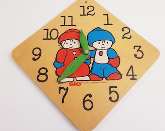 Horloge d'apprentissage en bois, jouet Montessori, bois, waldorf, vintage