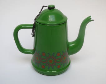 Enamel coffeepot, vintage enamel, retro green enamel pot, enamel kettle