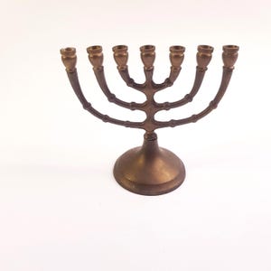 Antique brass Menorah 7 branches, Miniature candle holder, jewish