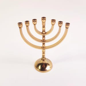 Antique brass Menorah 7 branches, Miniature candle holder, jewish