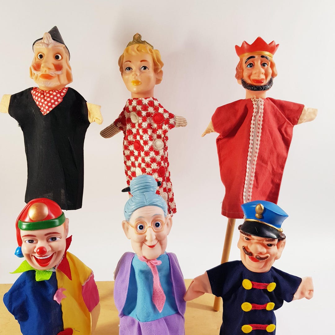 Vintage Rubber Head Hand Puppets - Set of 6 Washable Cotton Toys - Etsy