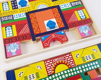 Vintage 1950s Wooden Building Blocks Set – 90 Pieces