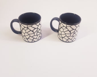 Vintage mokken, retro design, zwart wit, jaren 80