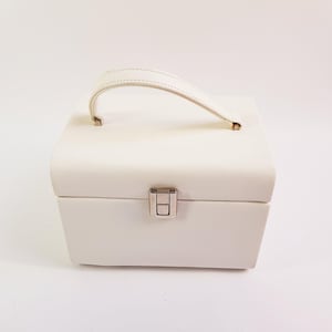Vintage make-uptasje - wit - beautycase uit de jaren 70 - kunstleer