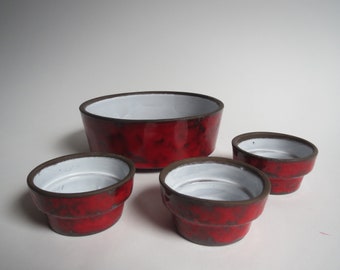 Vintage peanut snack set, snackset 70s, fat lava, orange snack set, ceramic snack set, orange red brown snack set