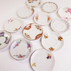Vintage mismatched saucers 12,  cake plates, vintage wedding, bridal shower