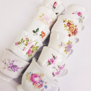 Vintage mismatched tea cups, floral cups, mismatched wedding , bridal shower