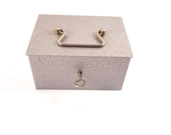 Vintage Vendex  grey Steel Money Box: Retro Cash Box with Key