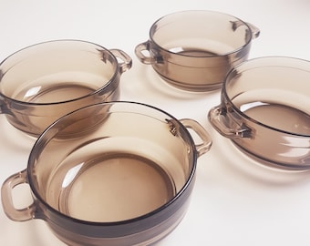 Arcopal franska rökglasskålar, vintage franskt porslin, 1980-talet