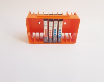 Rangement pour cassettes vintage, orange, étuis Stako Tape Cambra Ltd Angleterre, années 1980