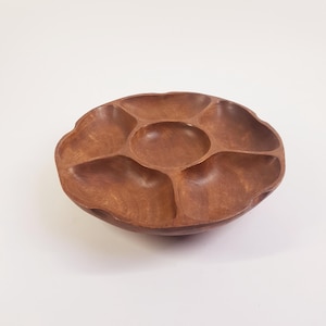 Vintage wooden snack tray, scandinavian design, revolving wooden plater, 1970s