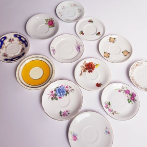 Vintage mismatched saucers 12,  cake plates, vintage wedding, bridal shower