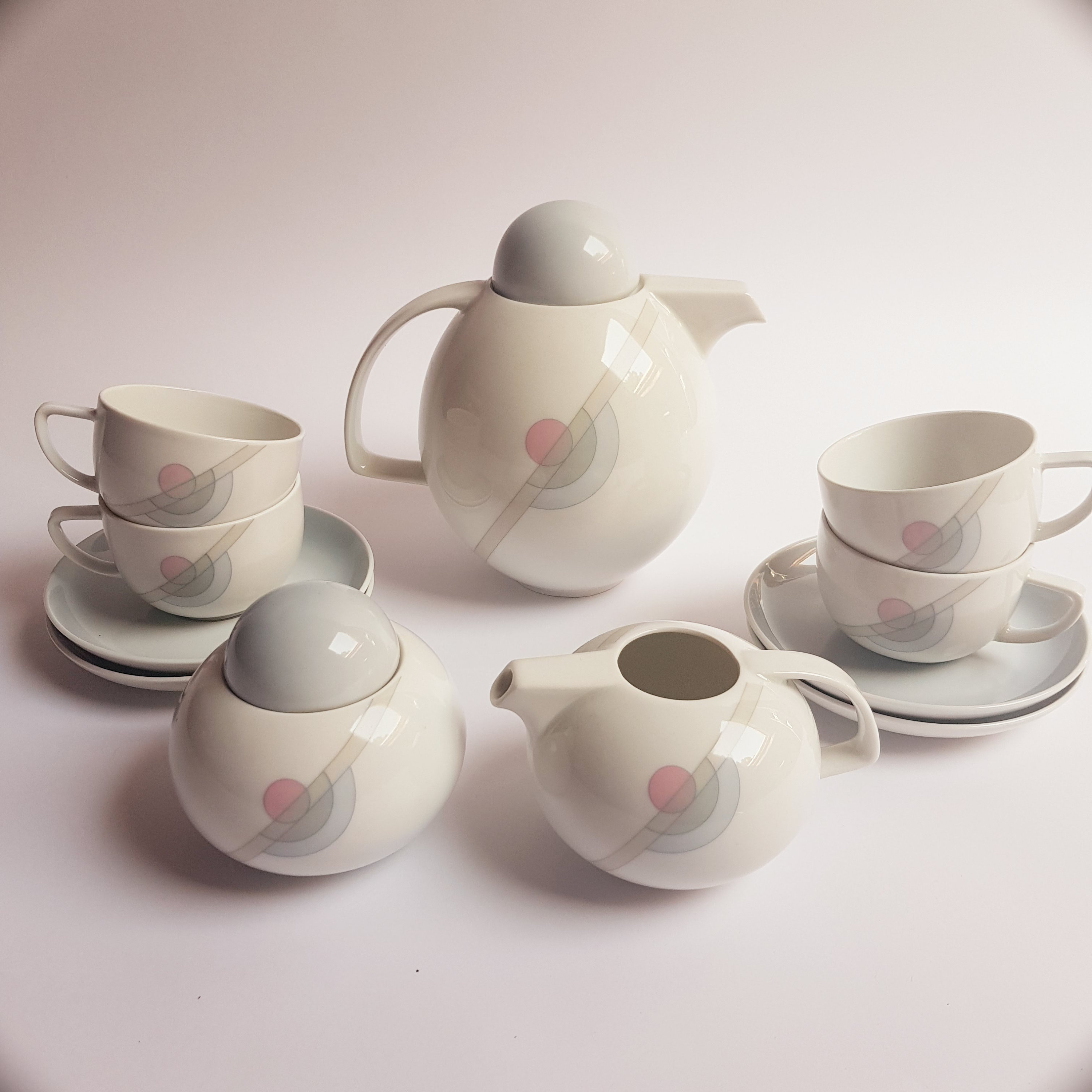 Tea CupsPlatesSugarCreamer TeaCoffeepot by Bareuther Waldsassen Bavaria Germany Service for 2