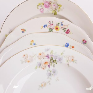 Vintage Floral Mismatched Soup Plates Set, Cottagecore Tea Party Tableware