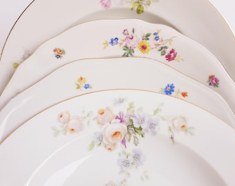 Vintage Floral Mismatched Soup Plates Set of 4, Cottagecore Tea Party Tableware / bridel shower / wedding