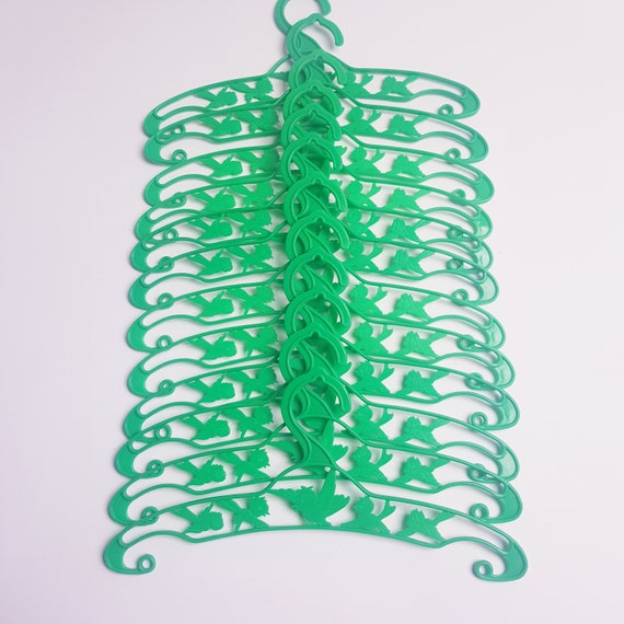 Vintage Baby Clothes Hangers, Green Plastic, Bird Design, 1960s 