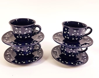 Vintage cups and saucers - blue and white - 1970s