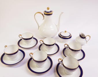Vintage Hutschenreuther Echt Cobalt Coffee Set: German Mid-Century Porcelain