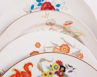 Vintage Floral Mismatched Breakfast Plates Set – Set of 4 | Cottagecore Tea Party Decor | Bridal Shower / Wedding